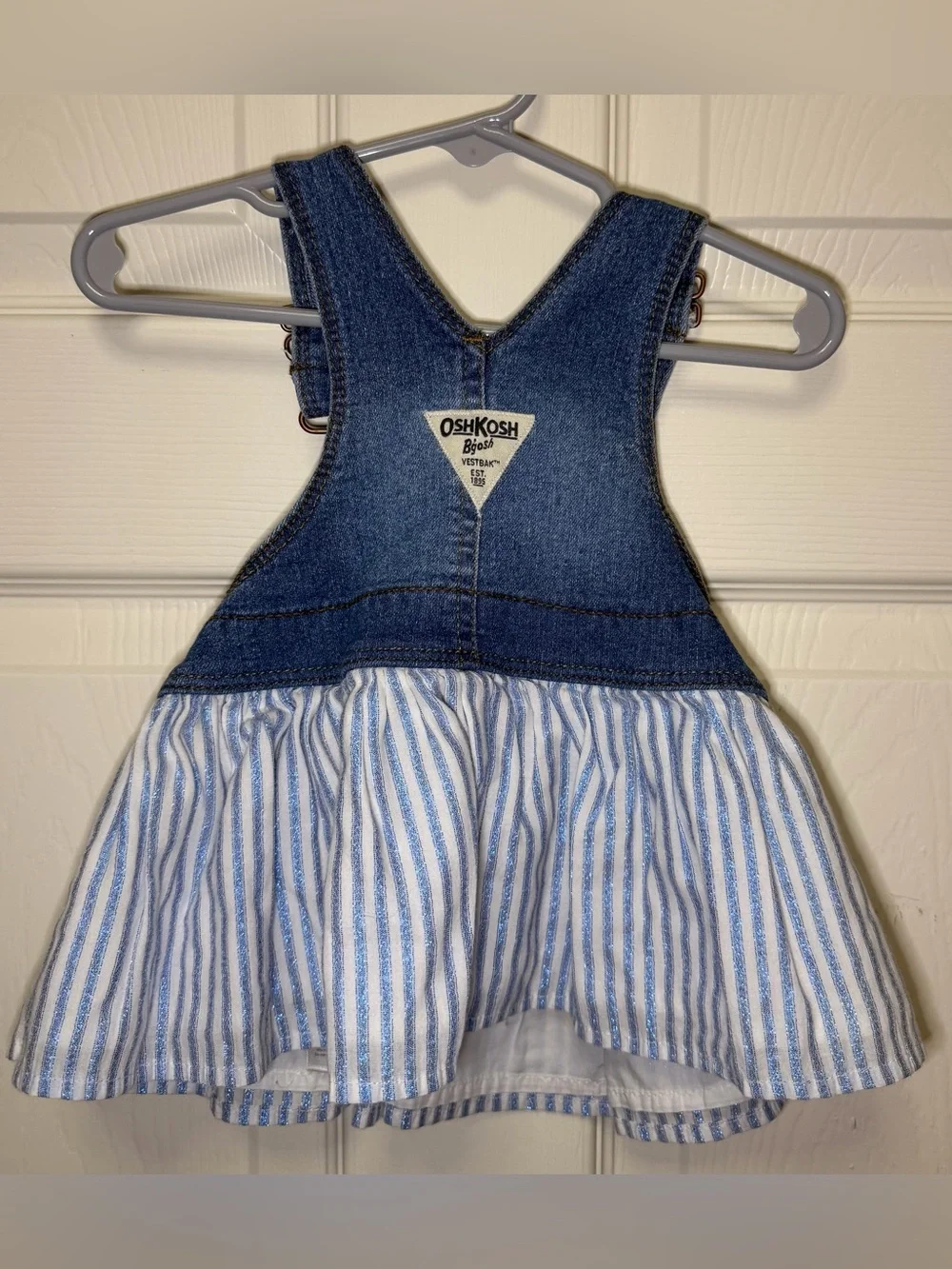 OshKosh B'gosh Denim Bib Overalls with Blue & White Striped Skirt